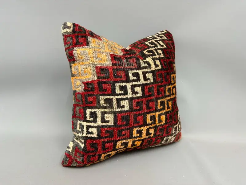Vintage Pillow, Handmade Pillow Case, Decorative Cushion Case, 20x20 White Pillow Case, Turkish Pillow, Turkish Kilim Pillow, Cushion Case - 2