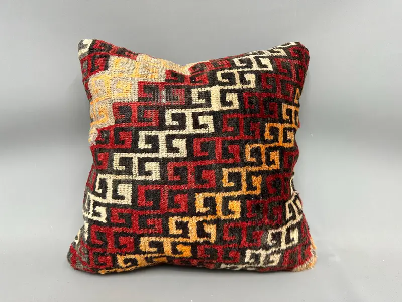 Vintage Pillow, Handmade Pillow Case, Decorative Cushion Case, 20x20 White Pillow Case, Turkish Pillow, Turkish Kilim Pillow, Cushion Case - 4
