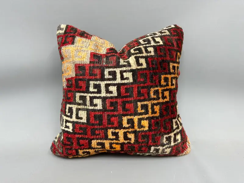 Vintage Pillow, Handmade Pillow Case, Decorative Cushion Case, 20x20 White Pillow Case, Turkish Pillow, Turkish Kilim Pillow, Cushion Case - 1