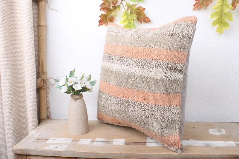 Kilim Pillow Cover, Antique Pillows, Floor Pillow Case, Chair Pillow, Pillow Cover, 16x16 Beige Pillow Sham, Cotton Pillow Case, Vintage Pillow - 4