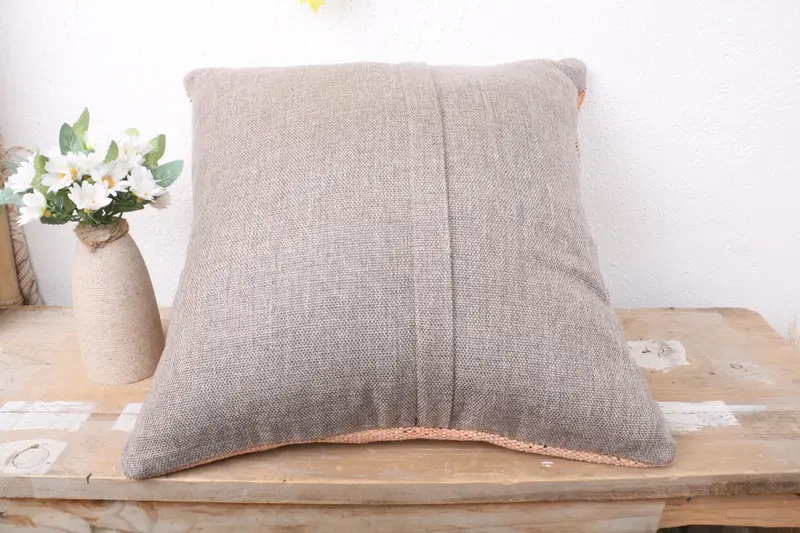 Kilim Pillow Cover, Antique Pillows, Floor Pillow Case, Chair Pillow, Pillow Cover, 16x16 Beige Pillow Sham, Cotton Pillow Case, Vintage Pillow - 7