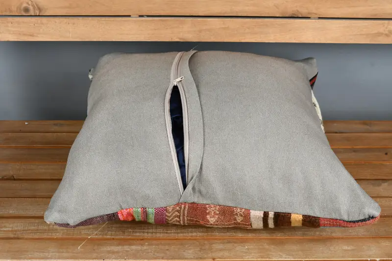 Neutral Throw Cushion Cover, Antique Pillows, Handmade Kilim Cushion, Pillow Sham, Ottoman Pillow Case, Kilim Pillow, 24x24 Blue Pillow Case - 5