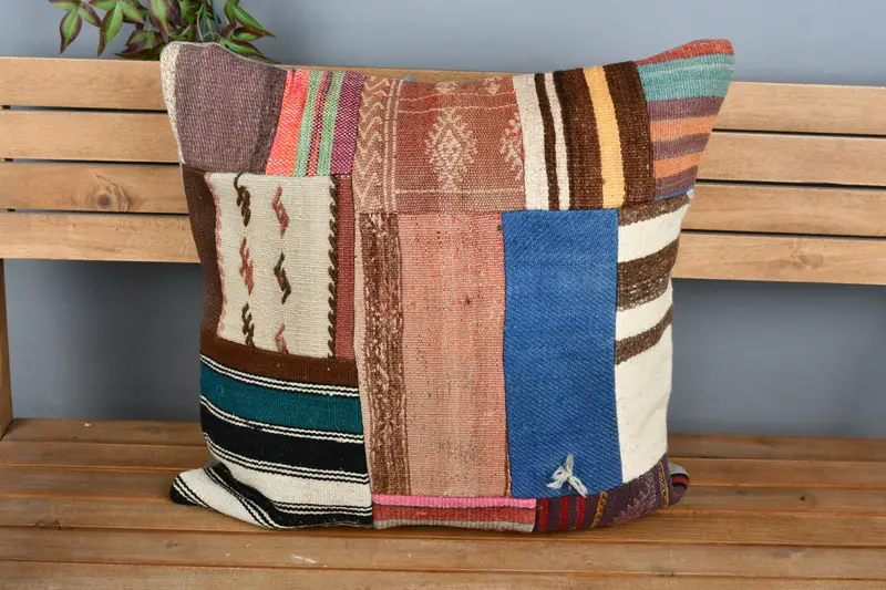 Neutral Throw Cushion Cover, Antique Pillows, Handmade Kilim Cushion, Pillow Sham, Ottoman Pillow Case, Kilim Pillow, 24x24 Blue Pillow Case - 6