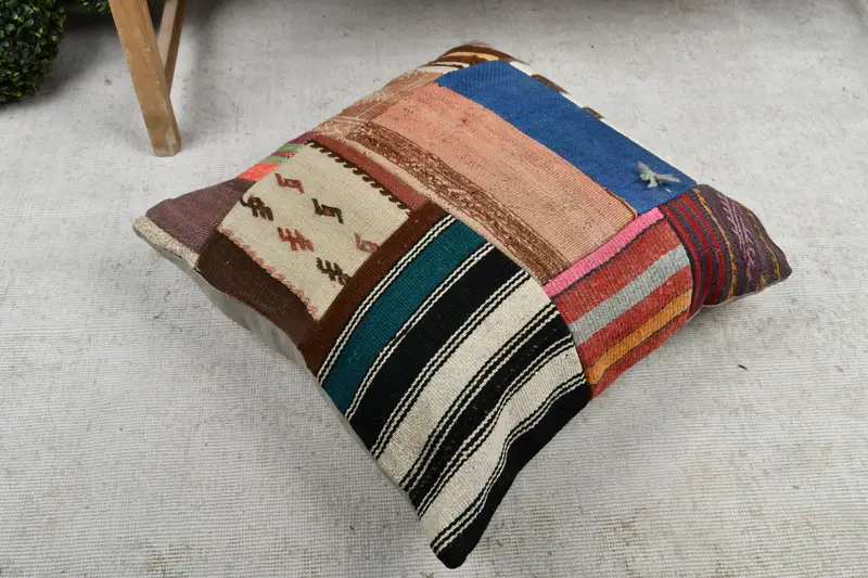 Neutral Throw Cushion Cover, Antique Pillows, Handmade Kilim Cushion, Pillow Sham, Ottoman Pillow Case, Kilim Pillow, 24x24 Blue Pillow Case - 8