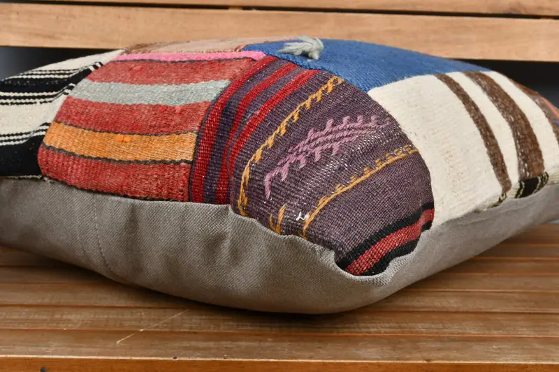 Neutral Throw Cushion Cover, Antique Pillows, Handmade Kilim Cushion, Pillow Sham, Ottoman Pillow Case, Kilim Pillow, 24x24 Blue Pillow Case - 3