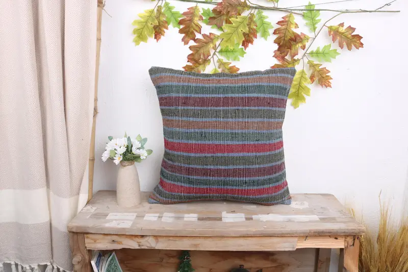 Kilim Pillow, Pillow Sham, 18x18 Red Cushion Cover, Ottoman Pillow Cover, Throw Kilim Pillow, Armchair Pillow Cover, Sofa Cushion, Turkish Pillow - 1