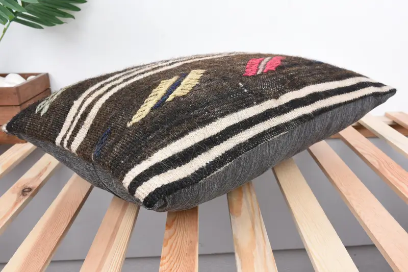 Pillow, Pillow for Sofa, Car Cushion, Kilim Cushion Sham, Vintage Kilim Pillow, Turkish Corner Cushion Case, 16x24 Brown Pillow Sham - 6