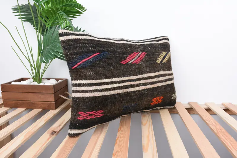 Pillow, Pillow for Sofa, Car Cushion, Kilim Cushion Sham, Vintage Kilim Pillow, Turkish Corner Cushion Case, 16x24 Brown Pillow Sham - 4