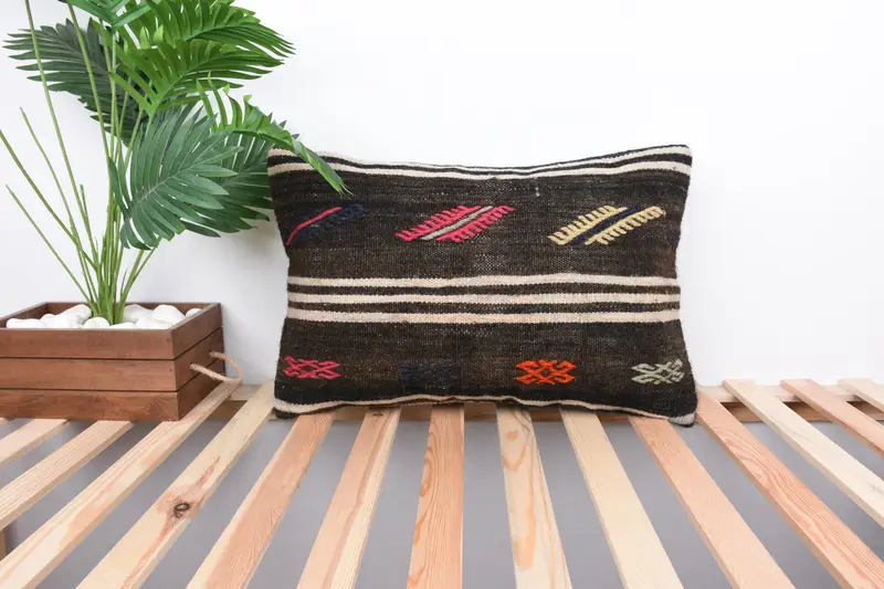 Pillow, Pillow for Sofa, Car Cushion, Kilim Cushion Sham, Vintage Kilim Pillow, Turkish Corner Cushion Case, 16x24 Brown Pillow Sham - 1
