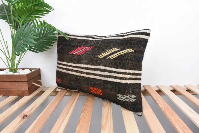 Pillow, Pillow for Sofa, Car Cushion, Kilim Cushion Sham, Vintage Kilim Pillow, Turkish Corner Cushion Case, 16x24 Brown Pillow Sham - 5