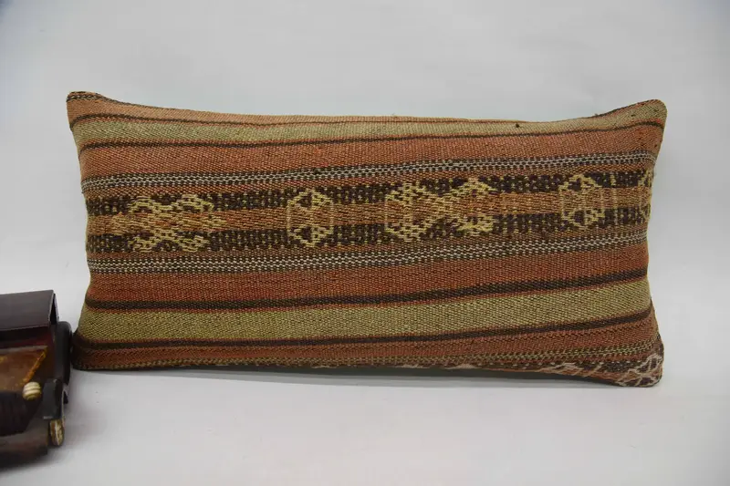 Funda de almohada antigua turca a rayas, regalo navideño, cojín marrón de 30x60 cm - 1
