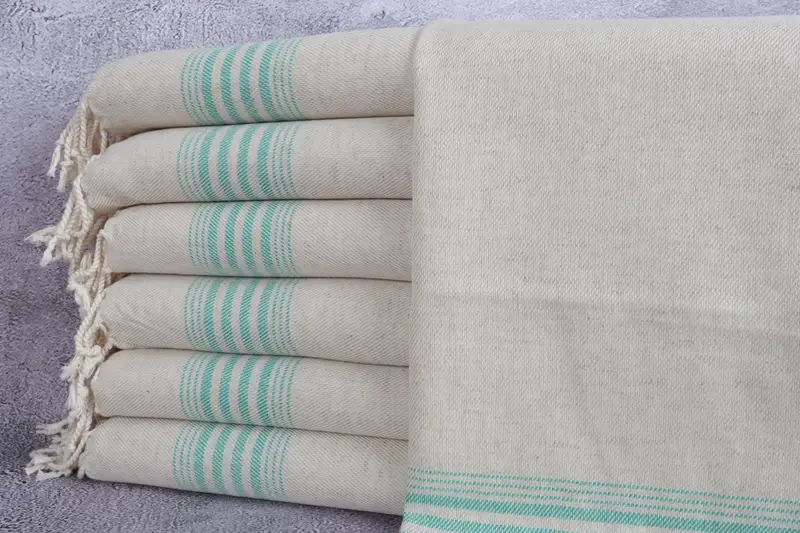 Small Towel Green Striped Peshkir, 18x36 Inches Linen Napkin