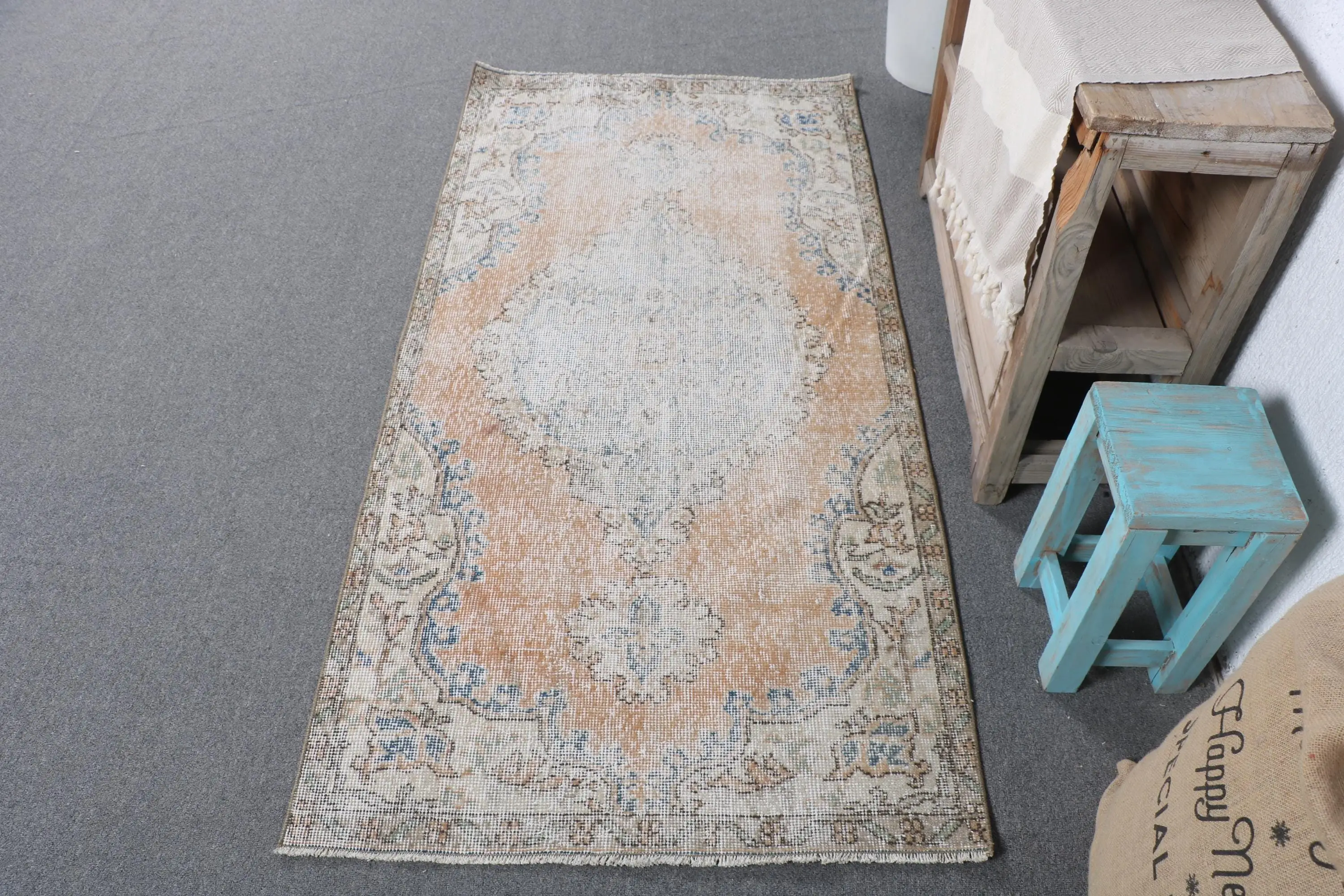 Vintage Turkish Rug, 2.7x5.4 ft Small Rug, Blue Brown Plants & trees Wool Rug - 1
