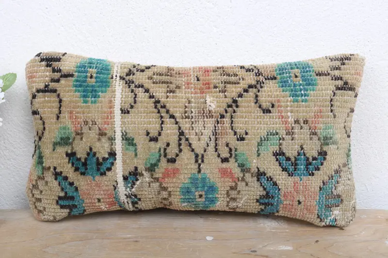 Kilim Pillow Cover, Decorative Cushion, Kilim Cushion Sham, Bolster Pillow, Pillow for Sofa, 8x16 Beige Pillow Cover, Pillow Sham - 2