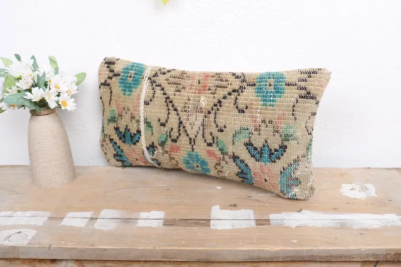 Kilim Pillow Cover, Decorative Cushion, Kilim Cushion Sham, Bolster Pillow, Pillow for Sofa, 8x16 Beige Pillow Cover, Pillow Sham - 4