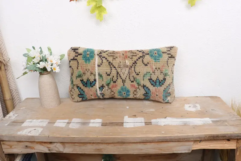 Kilim Pillow Cover, Decorative Cushion, Kilim Cushion Sham, Bolster Pillow, Pillow for Sofa, 8x16 Beige Pillow Cover, Pillow Sham - 1