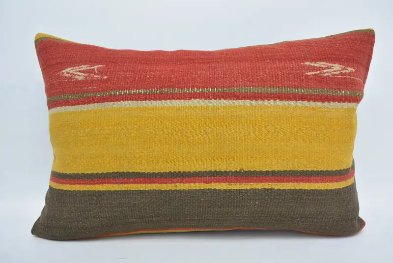 Home Decor Pillow, Neutral Throw Pillow, 16x24 Yellow Cushion Case, Meditation Pillow Sham, Boho Pillow, Vintage Kilim Throw Pillow, Pillow Sham - 1