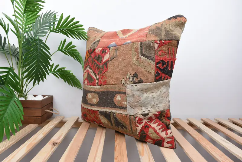 Cushion Case, 24x24 Red Pillow Sham, Boho Chic Cushion Case, Interior Designer Pillow, Gift Pillow, Wool Kilim Pillow Pillow, Vintage Pillow - 5