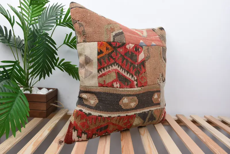 Cushion Case, 24x24 Red Pillow Sham, Boho Chic Cushion Case, Interior Designer Pillow, Gift Pillow, Wool Kilim Pillow Pillow, Vintage Pillow - 4