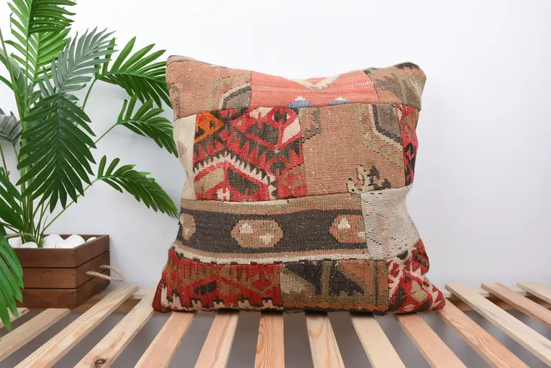 Cushion Case, 24x24 Red Pillow Sham, Boho Chic Cushion Case, Interior Designer Pillow, Gift Pillow, Wool Kilim Pillow Pillow, Vintage Pillow - 1