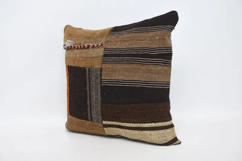 Throw Kilim Pillow, Pillow for Couch, Ikat Cushion, Turkish Pillow, Tapestry Pillow Sham, Living Room Throw Pillow Cover, Pillow, 20x20 Brown Pillow - 4
