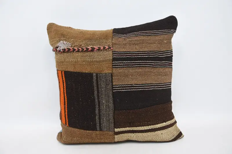 Throw Kilim Pillow, Pillow for Couch, Ikat Cushion, Turkish Pillow, Tapestry Pillow Sham, Living Room Throw Pillow Cover, Pillow, 20x20 Brown Pillow - 1