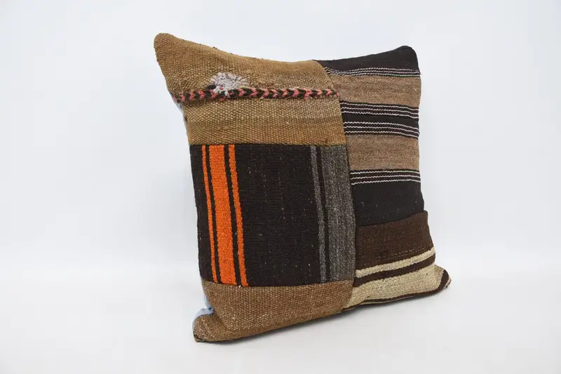 Throw Kilim Pillow, Pillow for Couch, Ikat Cushion, Turkish Pillow, Tapestry Pillow Sham, Living Room Throw Pillow Cover, Pillow, 20x20 Brown Pillow - 3
