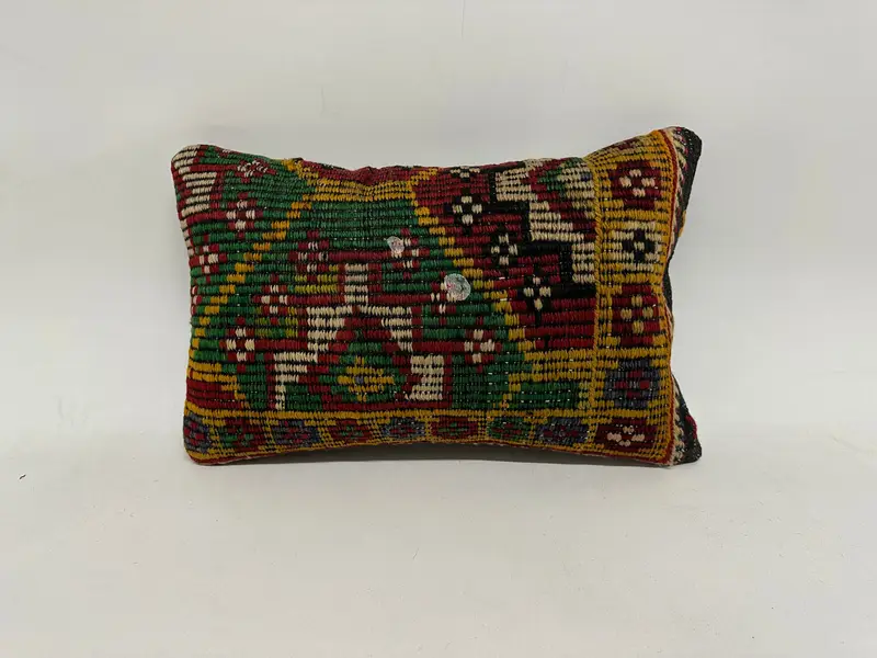 Red & Yellow Geometric Pillow, 12x20 Inches Handmade Decorative Pillow - 1