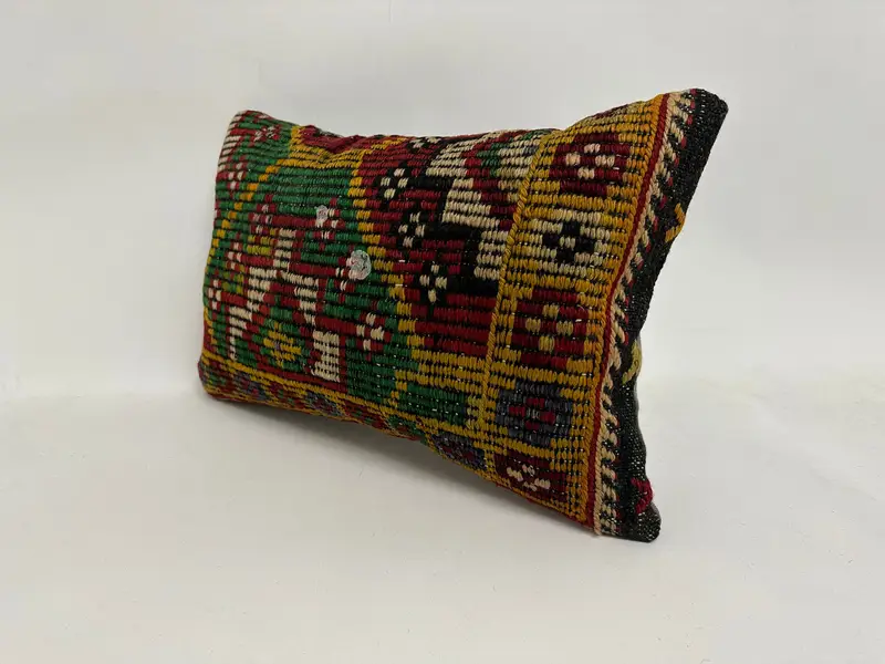 Red & Yellow Geometric Pillow, 12x20 Inches Handmade Decorative Pillow - 4