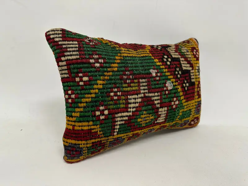 Red & Yellow Geometric Pillow, 12x20 Inches Handmade Decorative Pillow - 3