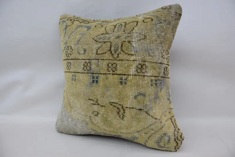 Nomadic Cushion Case, Throw Kilim Pillow, Pillow Sham, Vintage Kilim Pillow, 18x18 Beige Pillow, Kilim Pillow, Ottoman Pillow Sham - 3