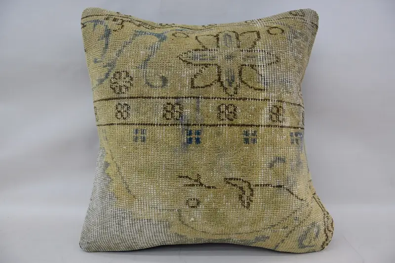 Nomadic Cushion Case, Throw Kilim Pillow, Pillow Sham, Vintage Kilim Pillow, 18x18 Beige Pillow, Kilim Pillow, Ottoman Pillow Sham - 4