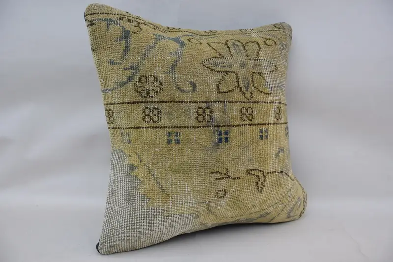 Nomadic Cushion Case, Throw Kilim Pillow, Pillow Sham, Vintage Kilim Pillow, 18x18 Beige Pillow, Kilim Pillow, Ottoman Pillow Sham - 2