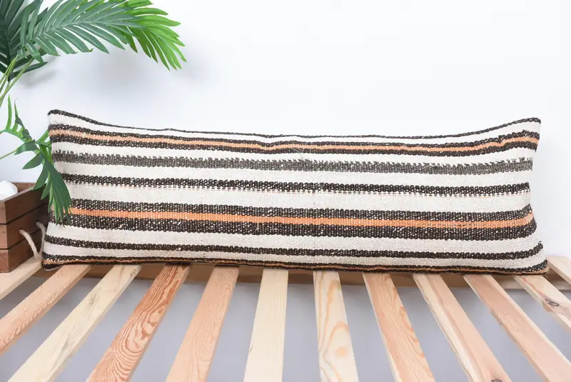 Pillow Cover, Bench Cushion Cover, Vintage Kilim Pillow, Throw Kilim Pillow, Boho Pillow Sham Cover, 12x36 White Cushion Case - 1