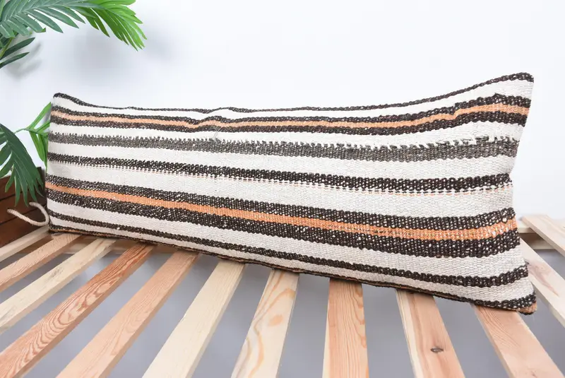 Pillow Cover, Bench Cushion Cover, Vintage Kilim Pillow, Throw Kilim Pillow, Boho Pillow Sham Cover, 12x36 White Cushion Case - 5