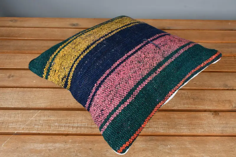 Kissengehäuse, Kilim -Kissen, Vintage -Kissen, Kilim -Kissen -Abdeckung, 12x12 blaue Kissenbedeckung, handgewebte Kissenkoffer, Bürokissenstuhlkissen - 2