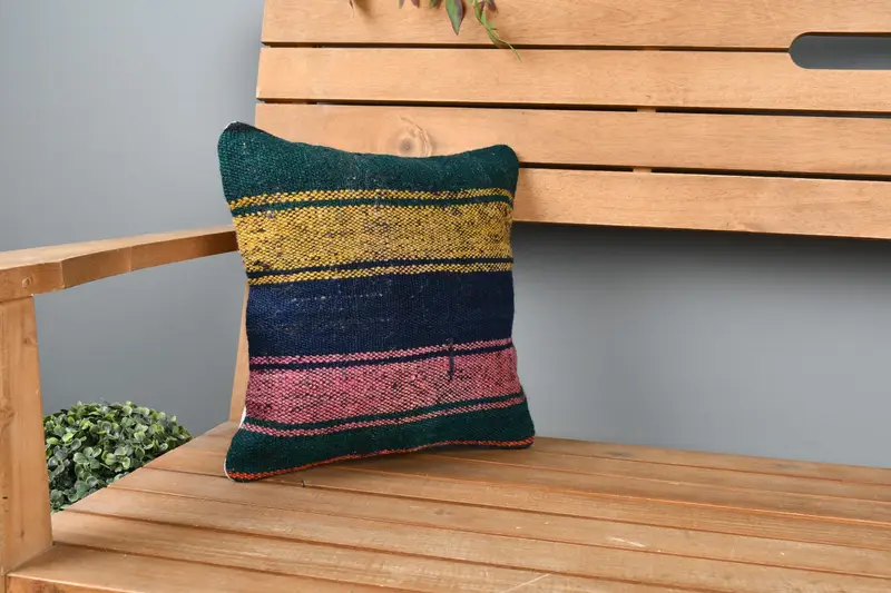 Kissengehäuse, Kilim -Kissen, Vintage -Kissen, Kilim -Kissen -Abdeckung, 12x12 blaue Kissenbedeckung, handgewebte Kissenkoffer, Bürokissenstuhlkissen - 1