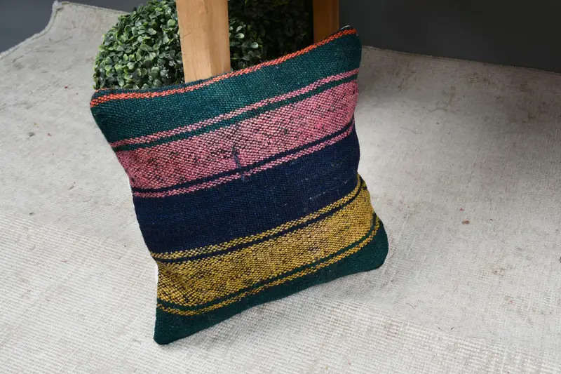 Kissengehäuse, Kilim -Kissen, Vintage -Kissen, Kilim -Kissen -Abdeckung, 12x12 blaue Kissenbedeckung, handgewebte Kissenkoffer, Bürokissenstuhlkissen - 7