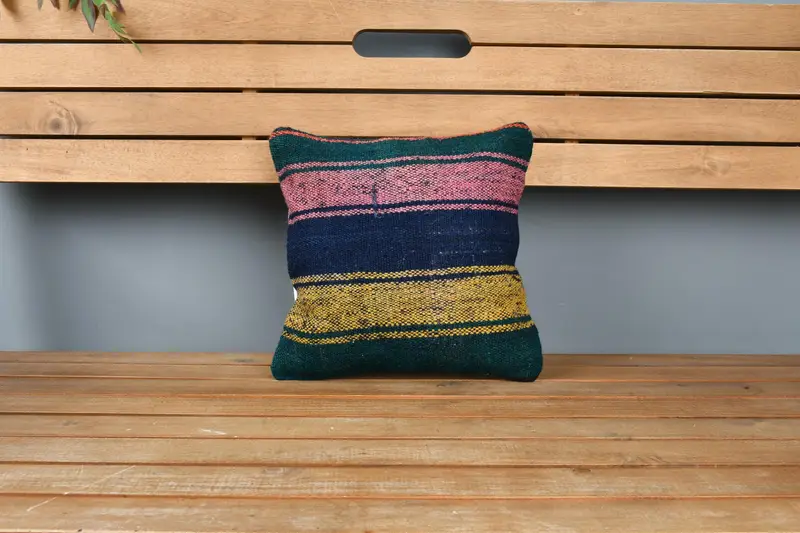 Kissengehäuse, Kilim -Kissen, Vintage -Kissen, Kilim -Kissen -Abdeckung, 12x12 blaue Kissenbedeckung, handgewebte Kissenkoffer, Bürokissenstuhlkissen - 6