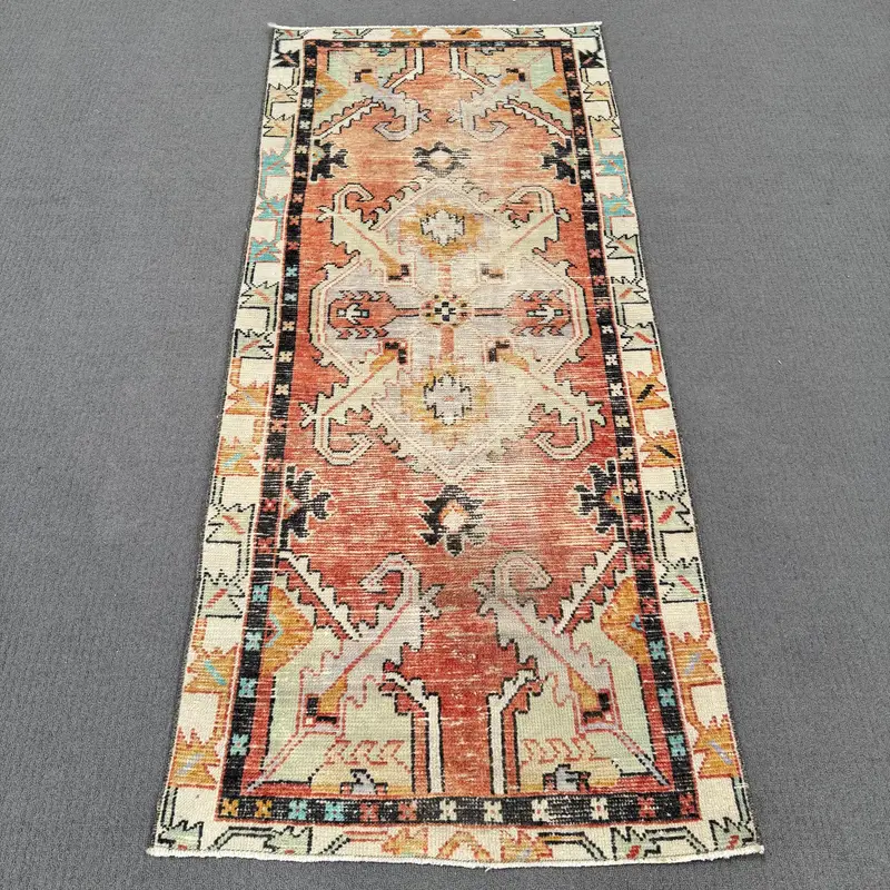 Red & Beige Check Rug, 0.2x5.6 ft Chic Decor