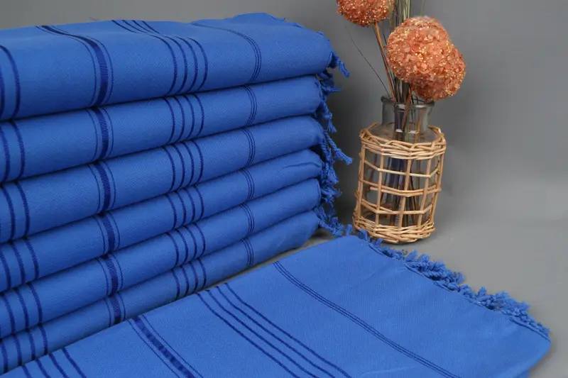 Custom Beach Towel Organic Cotton Blue Stripes, 40x71 Inches