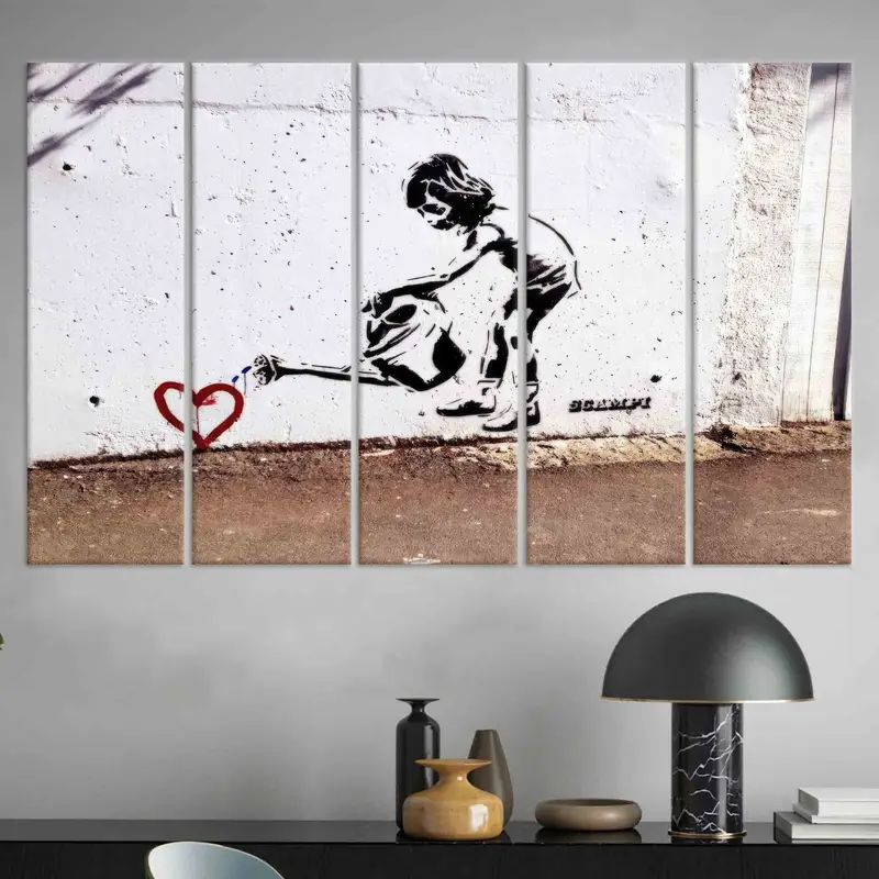 Banksy Children Water, Canvas Wall Art, Love Heart Canvas, Banksy Girl Wall Art, Banksy Artwork, Graffiti Wall Art, Banksy Graffiti Print, - 4