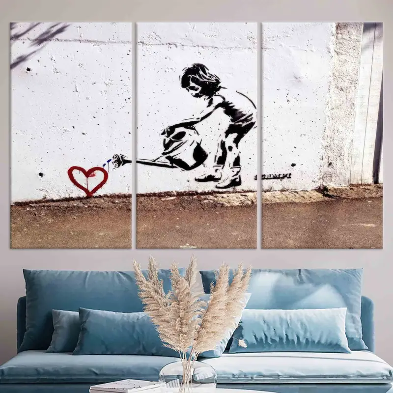 Banksy Children Water, Canvas Wall Art, Love Heart Canvas, Banksy Girl Wall Art, Banksy Artwork, Graffiti Wall Art, Banksy Graffiti Print, - 2