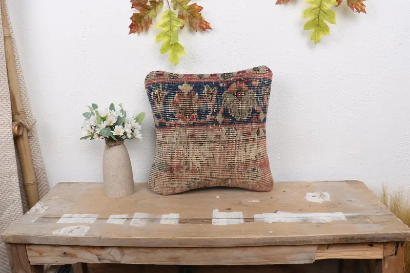 Ottoman Pillow Case, Pillow for Sofa, Car Cushion Cover, 12x12 Blue Pillow Cover, Turkish Kilim Pillow, Pillow Case, Throw Kilim Pillow - 1
