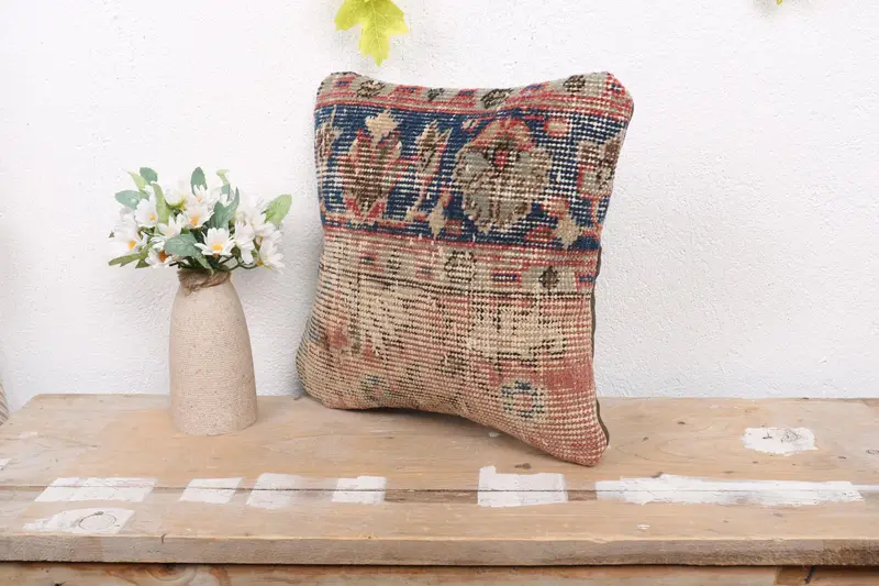 Ottoman Pillow Case, Pillow for Sofa, Car Cushion Cover, 12x12 Blue Pillow Cover, Turkish Kilim Pillow, Pillow Case, Throw Kilim Pillow - 4