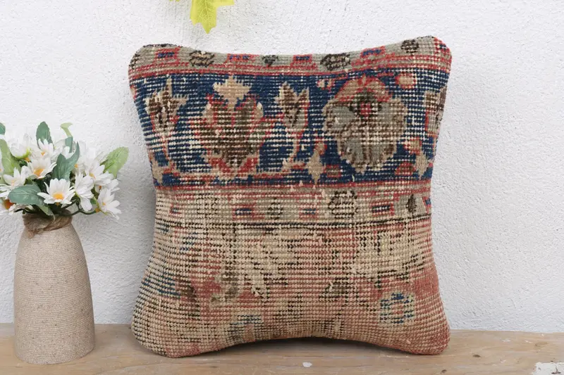 Ottoman Pillow Case, Pillow for Sofa, Car Cushion Cover, 12x12 Blue Pillow Cover, Turkish Kilim Pillow, Pillow Case, Throw Kilim Pillow - 2