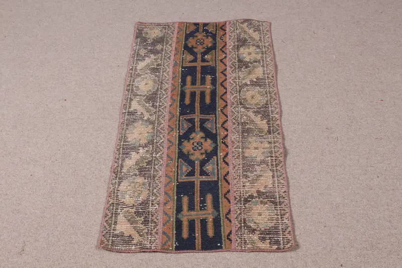 ベージュ & ブルー ストライプ ラグ、1.8x3.6 フィート エレガントな装飾