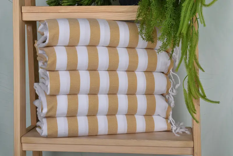 Personalized Mustard Cotton Hand Towel Striped, 44x20 Inches