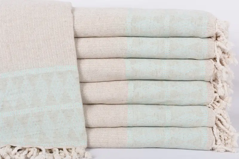 Customized Turkish Blanket, Mint Kilim Design, 99x87 Inches