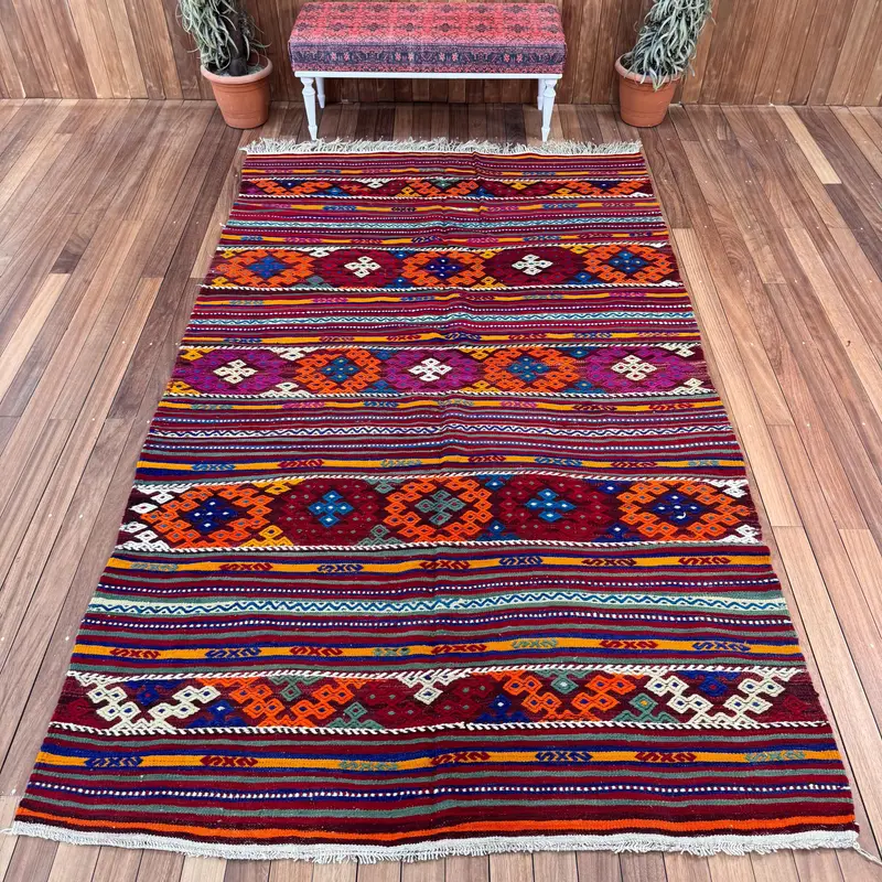6x10 ft Large Turkish Vintage Rug, Red Plants & trees Wool Rug - 1